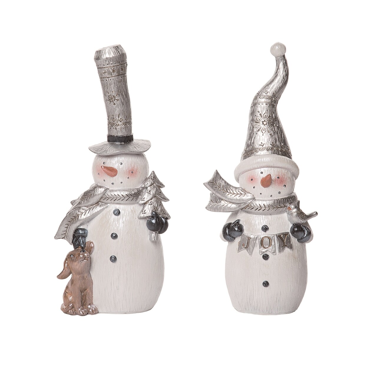Small Resin Metallic Snowman Figurine Set of 2 Christmas Decor